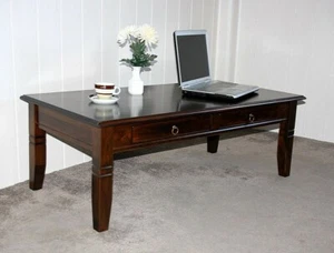 Massivholz Couchtisch Wohnzimmertisch 130x64 braun kolonial Stil nussbaum Farben - Bild 1 von 12