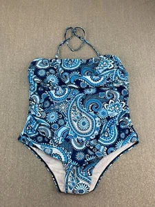 Edel Qual Paisley One Piece Swimsuit Womens size XXL Blue Convertible Bandeau - Picture 1 of 15