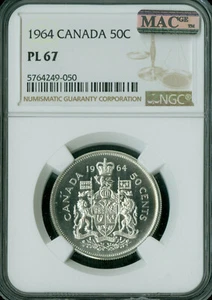 1964 CANADA 50 CENTS NGC PL67 2ND FINEST GRADED MAC SPOTLESS . - Picture 1 of 2