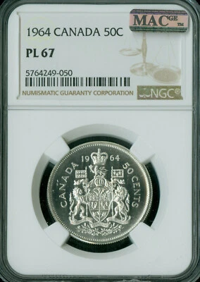 1964 CANADA 50 CENTS NGC PL67 2ND FINEST GRADED MAC SPOTLESS . - Image 1 of 2