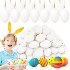 80 Pcs Hanging White Eggs for Decorating,Plastic White Fake Eggs with Gold Threa - Picture 1 of 12