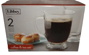 LIBBEY 2-PC Set Clear GLASSES Coffee MUGS Tea CUPS 16 OZ / 473 ml MADE IN MEXICO - Picture 1 of 6