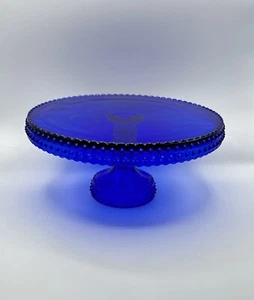 LE Smith Cobalt Blue Glass 10” Hobnail Cake Stand - Picture 1 of 3