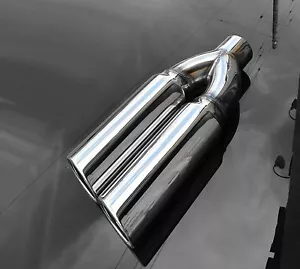 Exhaust Muffler Tip Dual Round 4" Side Cut Exit Truck Pickup 3" ID 20.5" Long - Picture 1 of 2