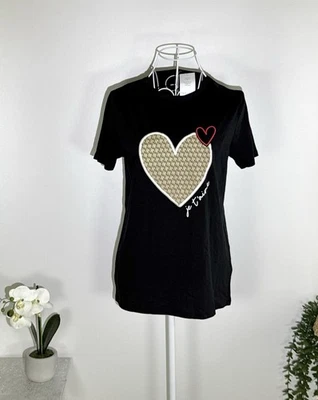 New Look 'Je T'aime' Love Heart Cotton Soft Long Top - Size Uk 8 - New - Image 1 of 4