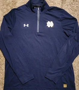 Under Armour Notre Dame Men’s 1/4 Zip Size Large Blue Loose Heatgear Threadborne - Picture 1 of 5