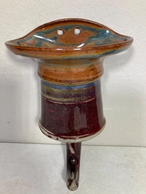 Toallero cepillo de dientes esmalte mixto azul y marrón cerámica artística de estudio lanzado a mano Foto 1 de 4