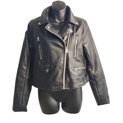 Love Tree Women's Black Faux Leather Motorcycle Zip Up Jacket Size Medium - Image 1 of 4
