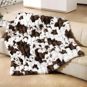 Faux Rabbit Fur Bubble Blanket, Fluffy Fuzzy Warm Throw Blanket for Couch, So... - Picture 1 of 6