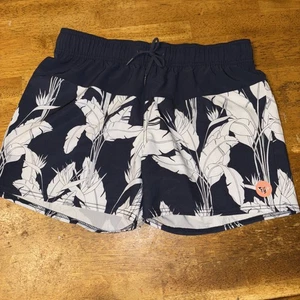 Roxy Swim Shorts Womens Med Tropical Print BlueDrawstring Waist 4 Way Stretch - Picture 1 of 16