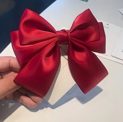 Dark Red Satin Stylish Bow Big Ribbon Bow Hair Clip All Hair Types Non Slip - Image 1 of 4