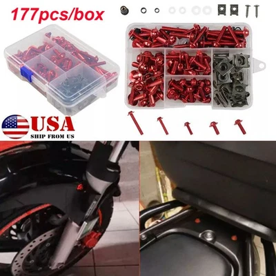 Kit de tornillos de carenado de parabrisas rojo para motocicleta 177 piezas M5 M6 Foto 1 de 4