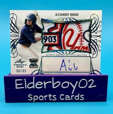 Alexander Vargas /99 Auto Rookie Patch 2021 Leaf Trinity New York Yankees - Image 1 of 2