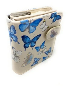 Butterflies Small Wallet for Women and Teen Girls Vegan Faux Leather 5" Beige - Picture 1 of 4
