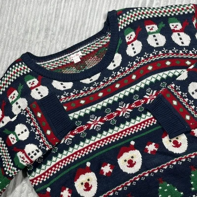 Suéter Xhilaration Para Mujer Feo Navidad Muñeco de Nieve Papá Noel Estampado Árbol XXL Azul Marino Foto 1 de 4