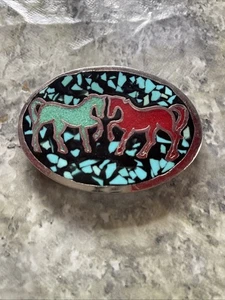 Vintage Gürtelschnalle Türkis und Koralle Metall - Bild 1 von 4