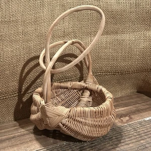 Miniature woven Egg basket with swirling Handle Handmade - Picture 1 of 4