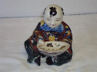 Vintage Chinese Porcelain Seated Boy Fish Seller Figure - Image 1 of 4