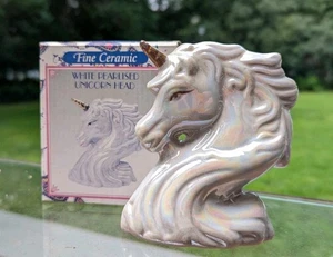 Figura Opalescencia Cabeza Busto Unicornio Porcelana Perlada De Colección Años 90 - Imagen 1 de 16
