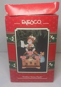 Enesco FESTIVE NEWS FLASH 3" Ornament Radio Mouse 588792 with Box 1992 - Picture 1 of 4