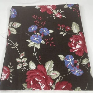 Vintage Peter Pan Fabrics Bold Roses Florals Black Cotton 44 x 1 yd - Picture 1 of 4