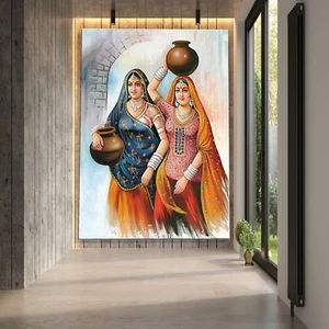 Indische Frauen Gemälde Leinwandbild Leinwand Wandbild Wohndeko Poster Drucke - Bild 1 von 13