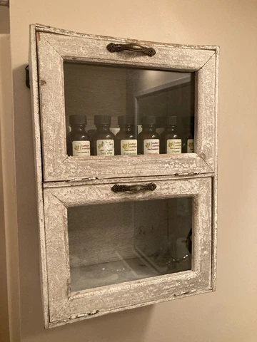 Vintage Wood Farmhouse Bathroom Glass Door Medicine Cabinet - Distressed Finish Cover