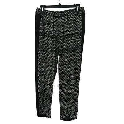 Ella Moss 女式黑色白色几何拉褶直筒裤 S 码 — 第 1/4 张图片