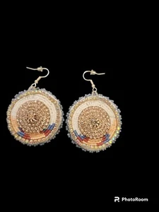 Native American Beaded Earrings Crystal Centers Pink Blues - Picture 1 of 4