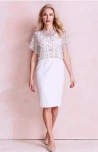 Ladies Gina Bacconi Shift Beaded Overlay Crepe Dress Size 22 Buttercream Wedding - Picture 1 of 6