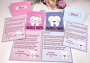 Tooth Fairy Keepsake, Personalised Tooth Fairy pouch and Tooth Fairy Letter - Picture 1 of 9