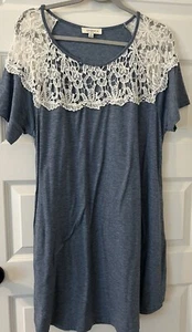 Umgee Women's Blue Dress Lace Short Sleeves Boho Size XL With Pockets - Picture 1 of 3