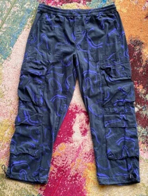 ASOS DESIGN Cargo Pants Mens Size 2XL Marble Print Y2K Retro Wide Black Purple - Image 1 of 4