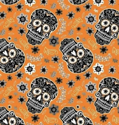 Tecido de algodão Sugar Skulls quintal pré-cortado. Novo - Imagem 1 de 3