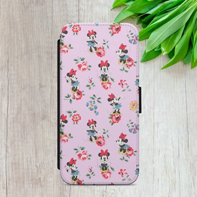 VINTAGE MINNIE FLORAL PATTERN FLIP WALLET PHONE CASE FOR IPHONE SAMSUNG GOOGLE - Image 1 of 4