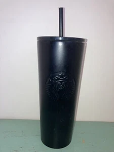 Starbucks 24 once Ken Venti paglia con coperchio piatto nero opaco tazza fredda - Foto 1 di 6