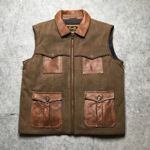 Scully Western Vest Mens XL Brown Cotton Melange Leather Pockets Heavy Full Zip - Picture 1 of 10