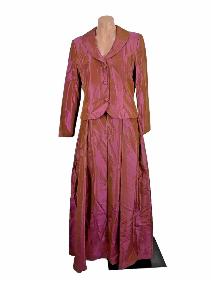 VTG Victoria Beaded Mother of Bride Sequin Iridescent Maroon Taffeta Gown Jacket - Image 1 of 4