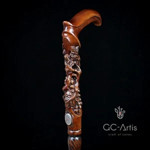 Hand Carved Comfortable handle quality Grape & Vines Wooden Walking Cane Stick - Picture 1 of 20