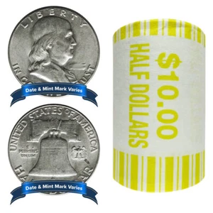 Rotolo da 20 - $10 valore nominale date complete 90% argento Franklin mezzo dollaro - Foto 1 di 3