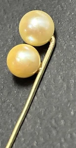 14k Yellow Gold Estate Double 5mm-6mm Pearl Stick Pin - Picture 1 of 4