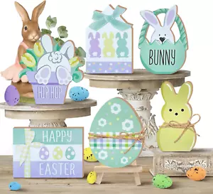 Easter Tiered Tray Decor Set, Peeps Bunny Wood Tray Decorations, Hip Hop Rabbit - Picture 1 of 12