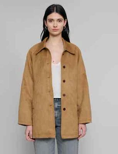 Women's Vintage Suede Leather Jacket Beige Oversized suede button down jacket - Picture 1 of 11