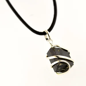 Black Tourmaline Necklace Unisex Artisan Pendant Large 20-25mm Leather Cord - Picture 1 of 2