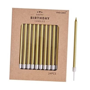 PHD CAKE 24-Count Long Thin Metallic Birthday Candles, Cake Candles, Gold - Picture 1 of 8