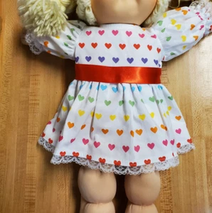 VALENTINE HEART HEARTS IN ROWS, DRESS W/ LACE W/ SASH for  16" CPK Cabbage Patch - Picture 1 of 8