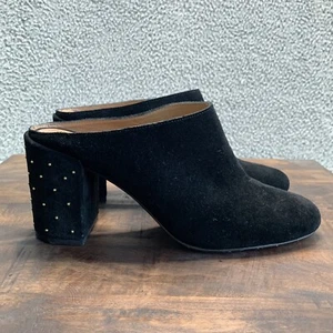 Anthropologie Bettye Muller Suede Mule Womens 9 Black Studded Chunky Heel Clog - Picture 1 of 11