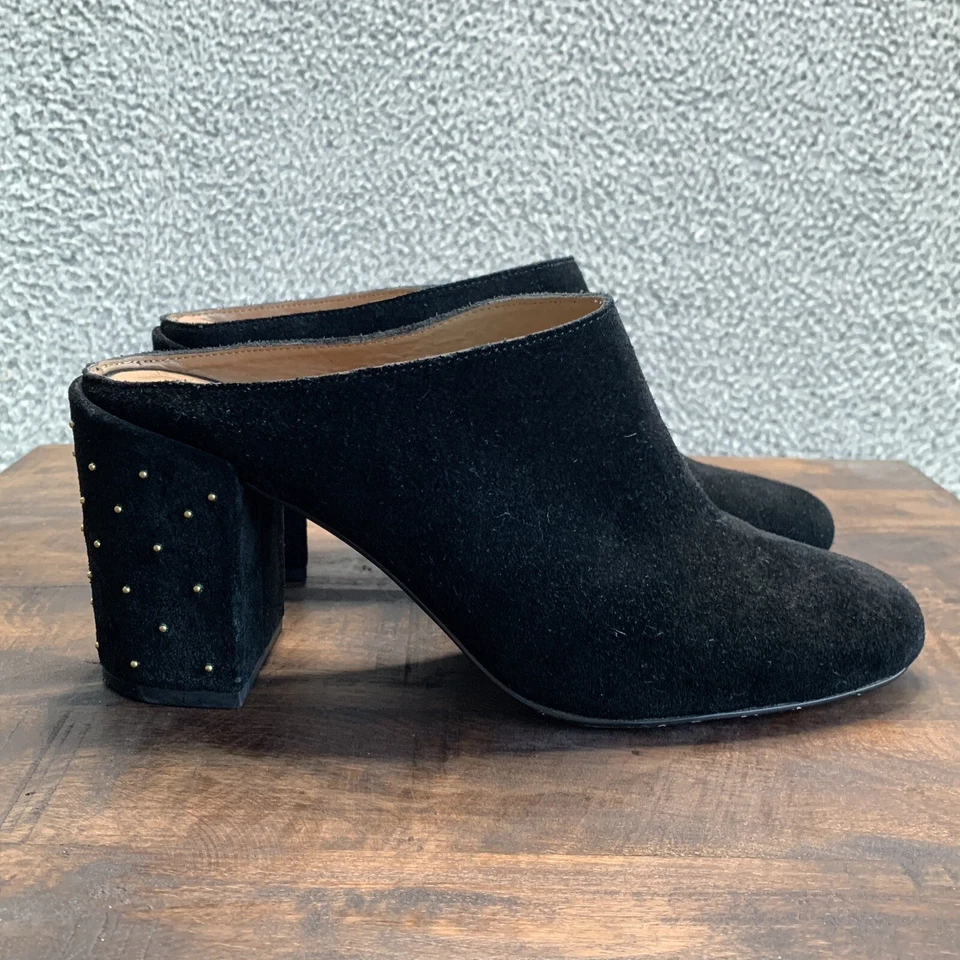 Женские сабо Anthropologie Bettye Muller Mule 9 черные замшевые с заклепками на массивном каблуке - Изображение 1 из 4