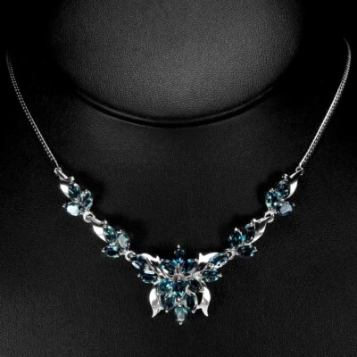 COLLAR GENUINO AAA LONDRES TOPACIO AZUL OVALADO PLATA ESTERLINA 925 18,5 PULGADAS. Foto 1 de 4