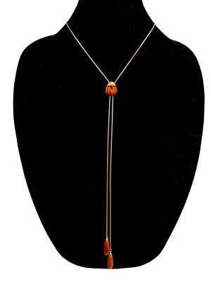 COLLAR DESLIZANTE LARIAT DISEÑO CAPARAZÓN LUCITE MARRÓN TONO DORADO CORONA TRIFARI AÑOS 60 Foto 1 de 4